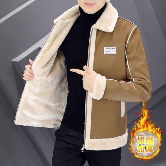 Manteau cuir suédé homme, chaud avec fourrure