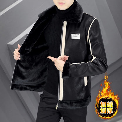 Manteau cuir suédé homme, chaud avec fourrure