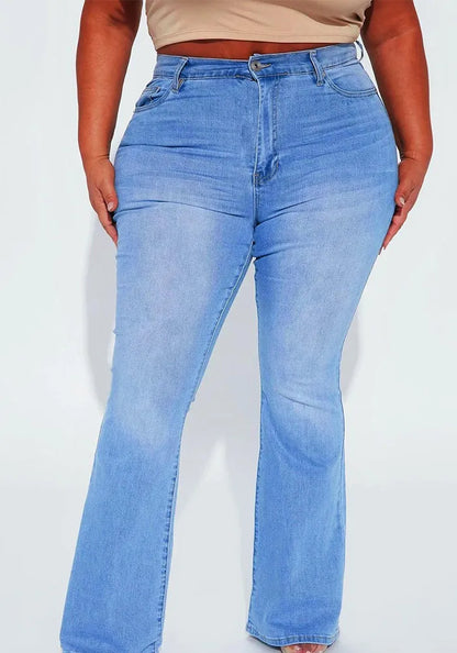 Jean Évasé Brodé Taille Haute