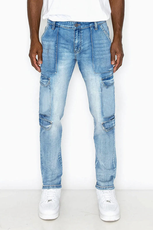 Pantalon en jean pour hommes en denim extensible style cargo