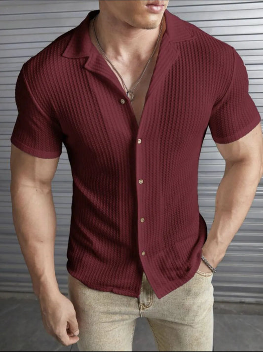 Chemise légère en waffle aux manches courtes