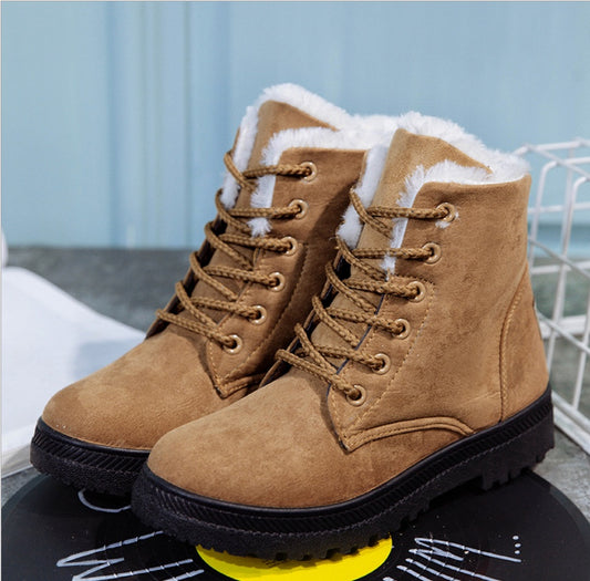 Bottes d'Hiver Plates en Coton avec Fourrure Synthétique