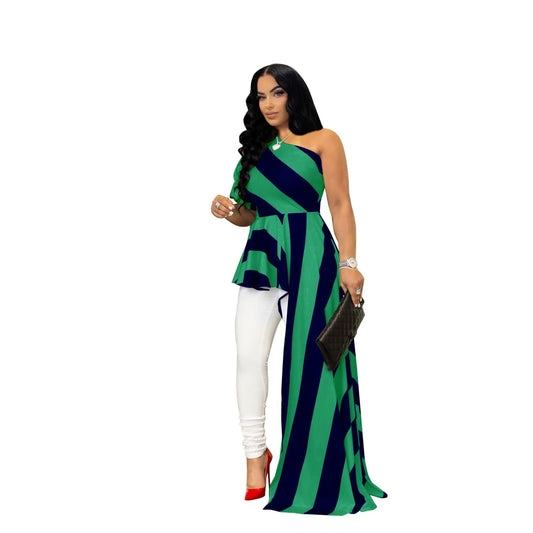 Chic et Tendance : Robe à Rayures Épaules Dénudées pour Femmes