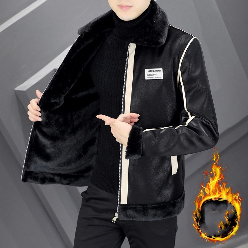 Manteau cuir suédé homme, chaud avec fourrure