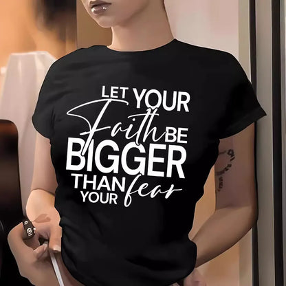 T-shirt court décontracté à col rond avec imprimé lettres pour femmes