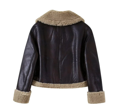 Veste à Col Relevé en Fourrure Double-Face, Unie, pour Femmes, pour l'Automne et l'Hiver