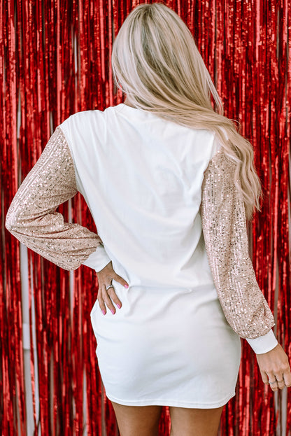 Robe mini à manches bouffantes à sequins blancs