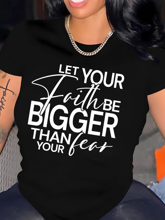 T-shirt court décontracté à col rond avec imprimé lettres pour femmes