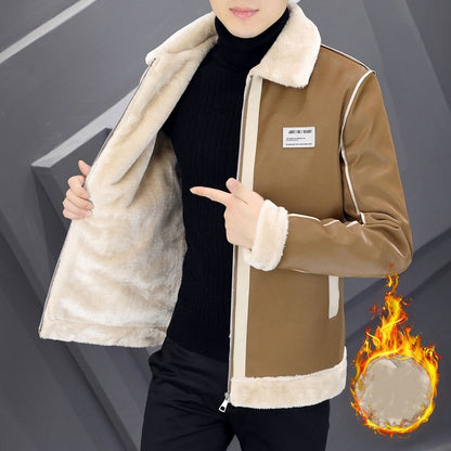 Manteau cuir suédé homme, chaud avec fourrure