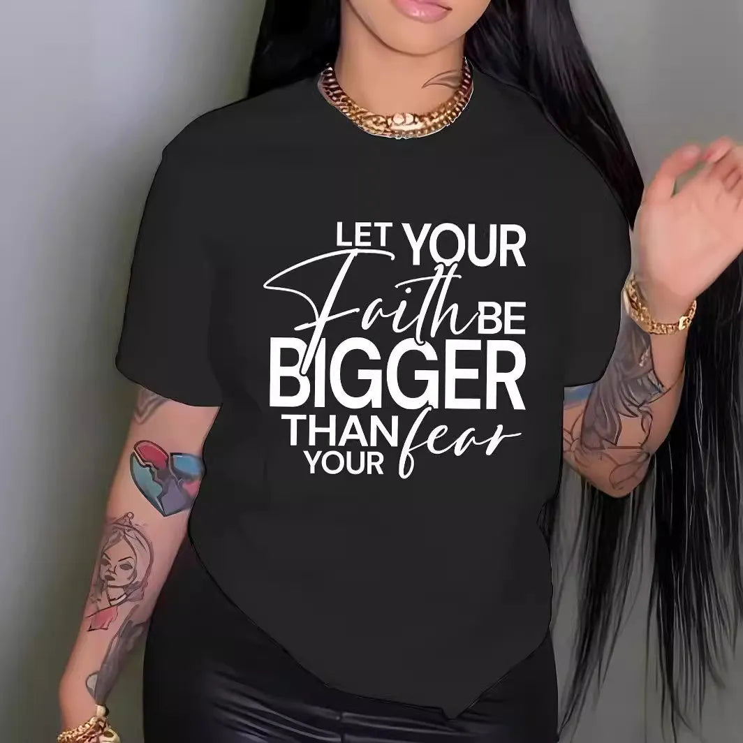 T-shirt court décontracté à col rond avec imprimé lettres pour femmes