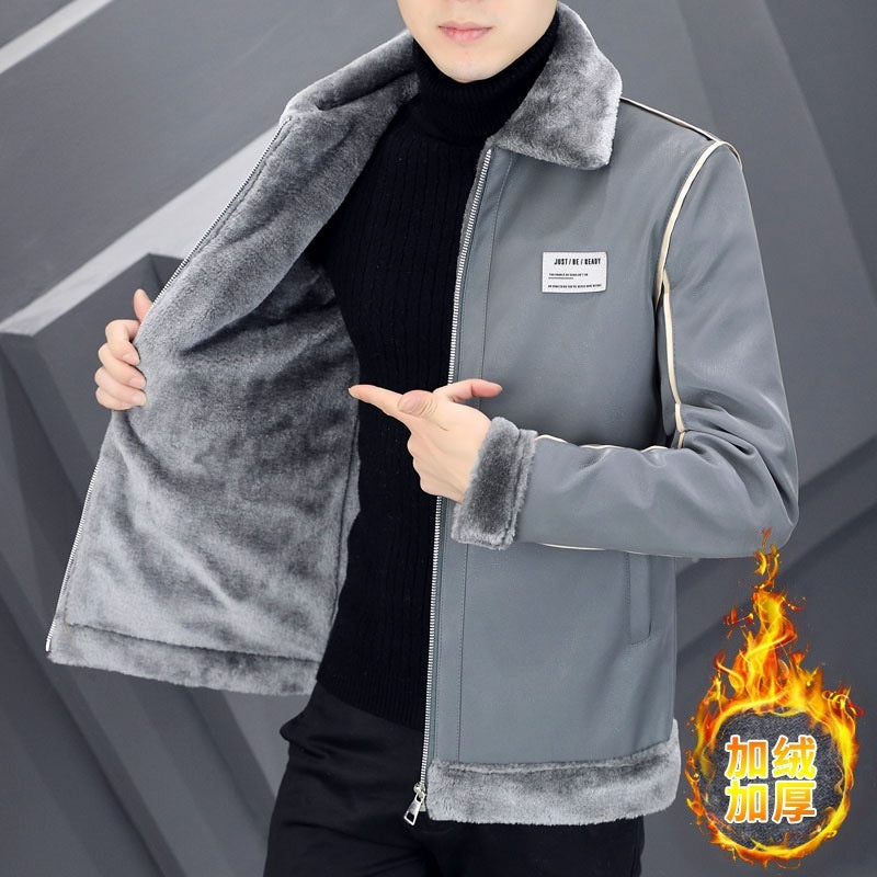 Manteau cuir suédé homme, chaud avec fourrure