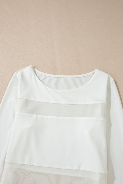 Body Blanc à Manches Longues avec Empiècements en Mesh