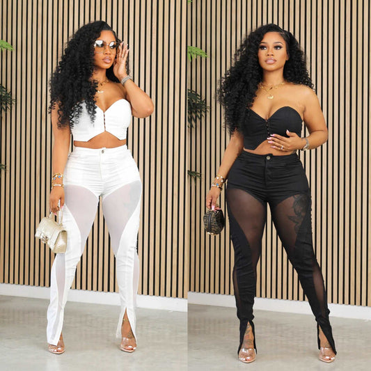 Ensemble de pantalons deux pièces séduisant en maille sans bretelles