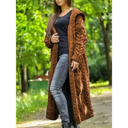 Cardigan long à capuche pour femmes en hiver