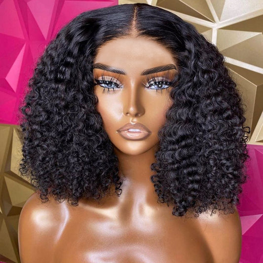 Sunper Queen Perruque courte bob Jerry Curl en cheveux humains