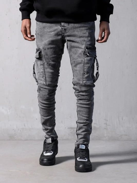 Jean Slim Noir Tendance pour Homme, Style Cargo