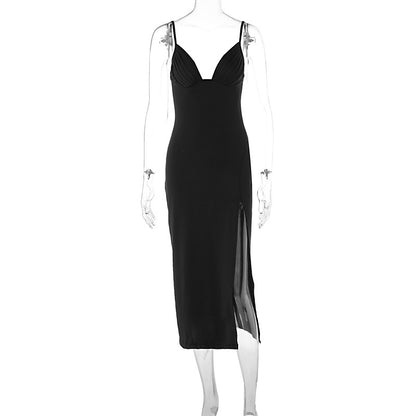 Robe dos nu plissée à encolure en V, élégante et à la mode pour femmes