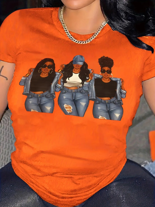 T-shirt à col rond et manches courtes pour femmes avec impression de lettres