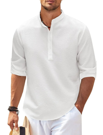 Chemise pour Homme à Manches Longues, Col Montant, Motif Ananas à Carreaux, Haut Décontracté