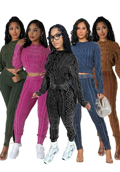 Ensemble pull tricoté au style vintage pour femmes
