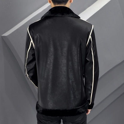 Manteau cuir suédé homme, chaud avec fourrure