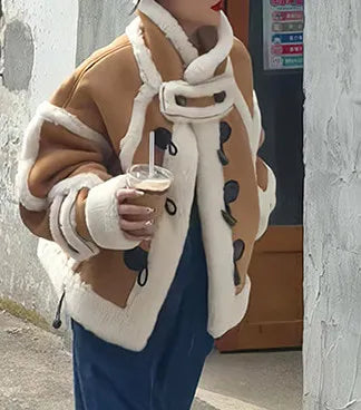 Manteau court en laine d'agneau imitation fourrure polaire pour femme, idéal pour le printemps et l'automne ainsi que pour l'hiver