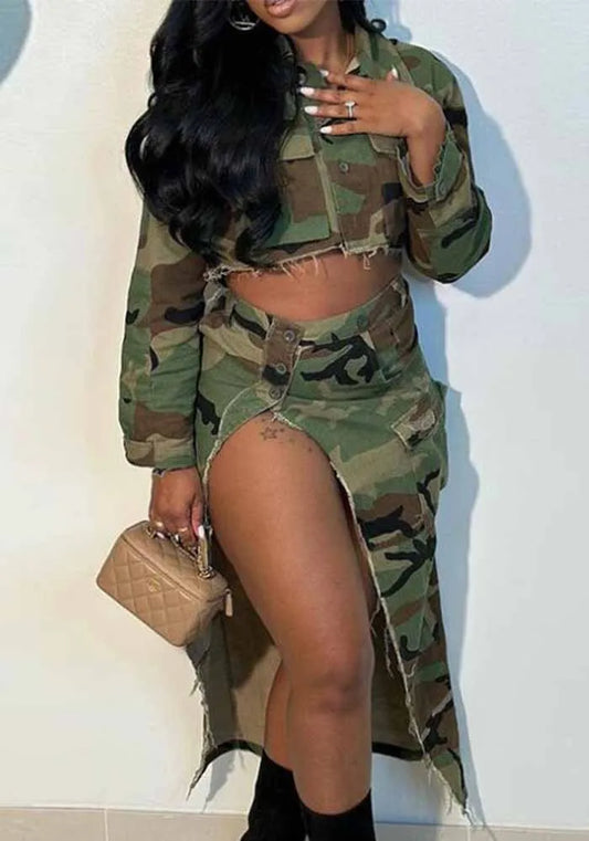 Ensemble deux pièces printemps-été décontracté avec imprimé camouflage