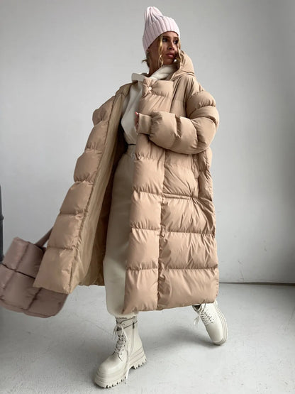Veste longue matelassée en coton pour femme, décontractée et chaude pour l'automne et l'hiver, avec boutons dissimulés et capuche