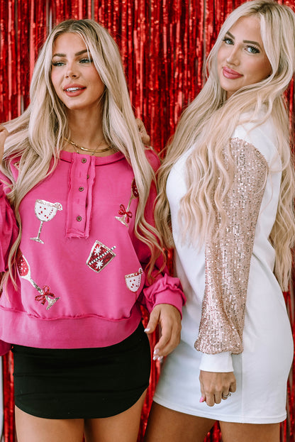 Robe mini à manches bouffantes à sequins blancs