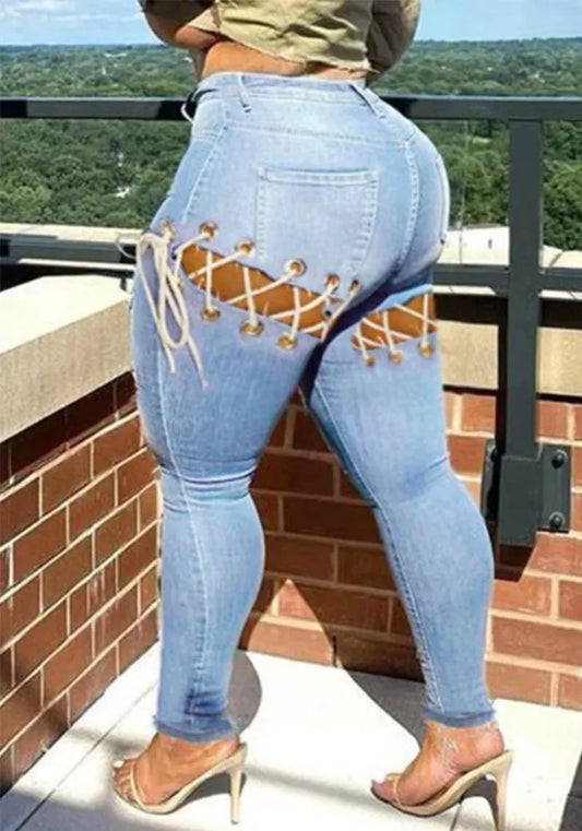 Pantalon en denim avec détails lacés