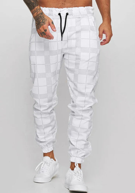 Pantalons décontractés à impression numérique 3d à grille carrée pour homme