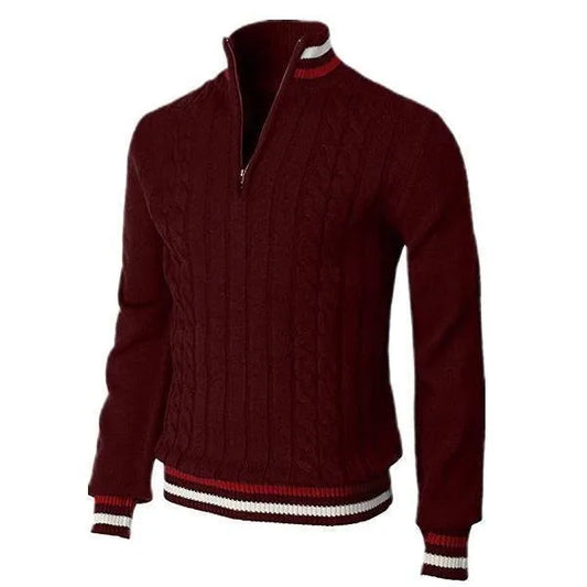 Élégance Britannique : Chemise en Tricot à Fermeture Éclair et Blocs de Couleurs pour le Printemps et l'Automne