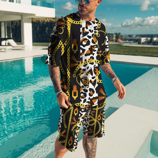 T-Shirt et short d'été de Style rétro pour hommes et femmes, ensemble deux pièces décontracté avec impression graphique numérique 3D