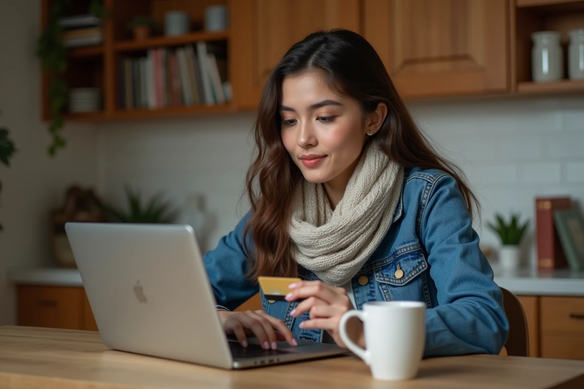 Femme achetant une montre en ligne &agrave; la maison