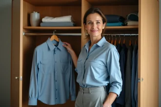 Femme en uniforme organisée dans sa chambre
