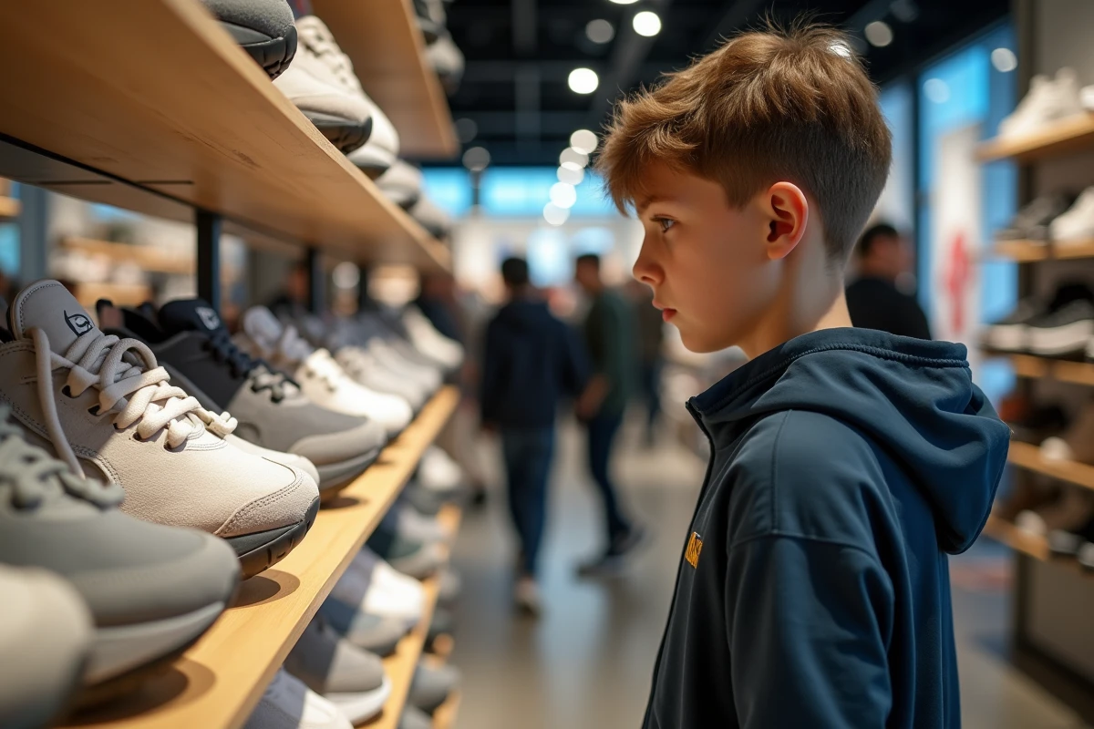 Adolescent regardant des sneakers en boutique tendance