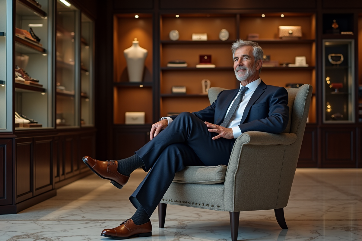 Homme européen en costume dans une boutique haut de gamme
