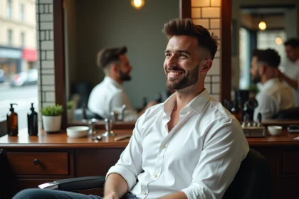 Homme élégant dans un salon de coiffure moderne