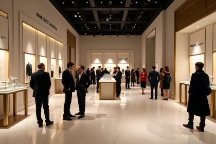 Salon du luxe Its Luxe Time avec exposants et professionnels du secteur autour des stands de marques haut de gamme