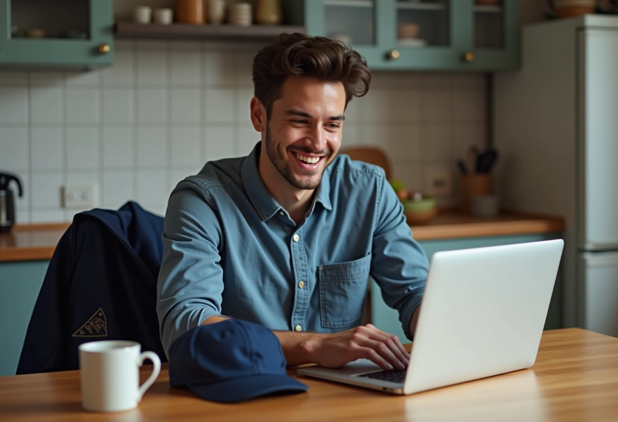 Jeune homme souriant avec accessoires de poste