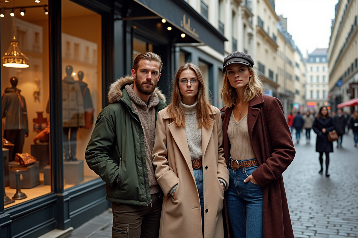 Jeunes adultes en mode urbaine dans une rue parisienne