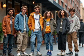 Groupe d'adolescents en streetwear urbain dehors