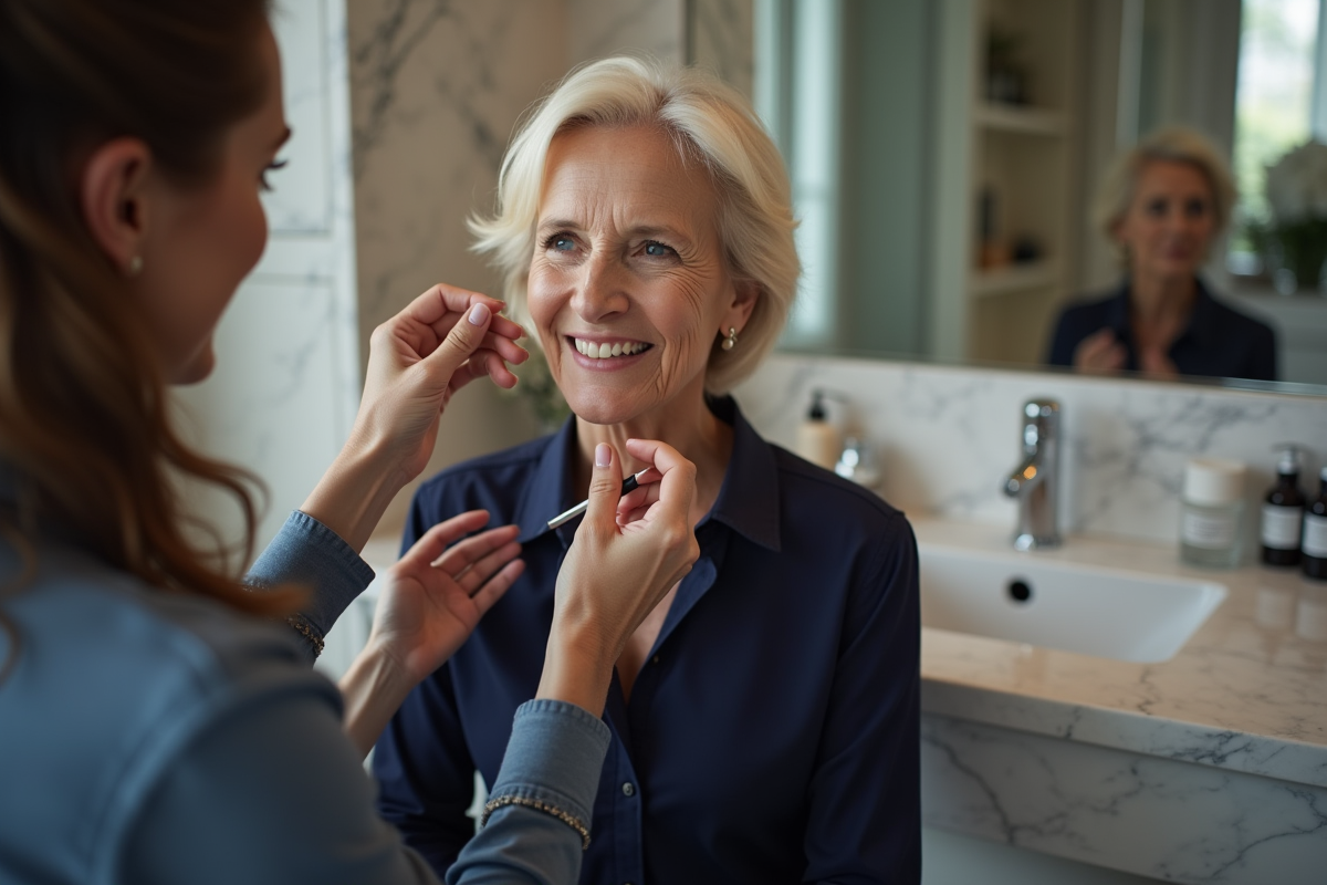 Maquilleuse aidant une femme à se maquiller